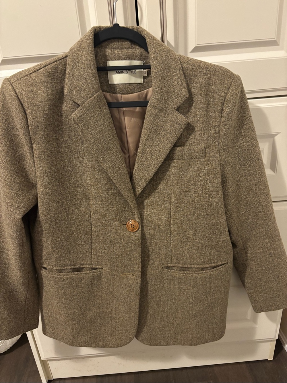 Women's Taupe Wool-Blend Blazer Jacket